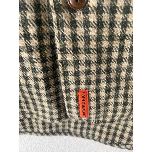 Abercrombie & Fitch Wool Blend Big Shirt Mens Size S Houndstooth Button Up Outdo - Picture 4 of 14